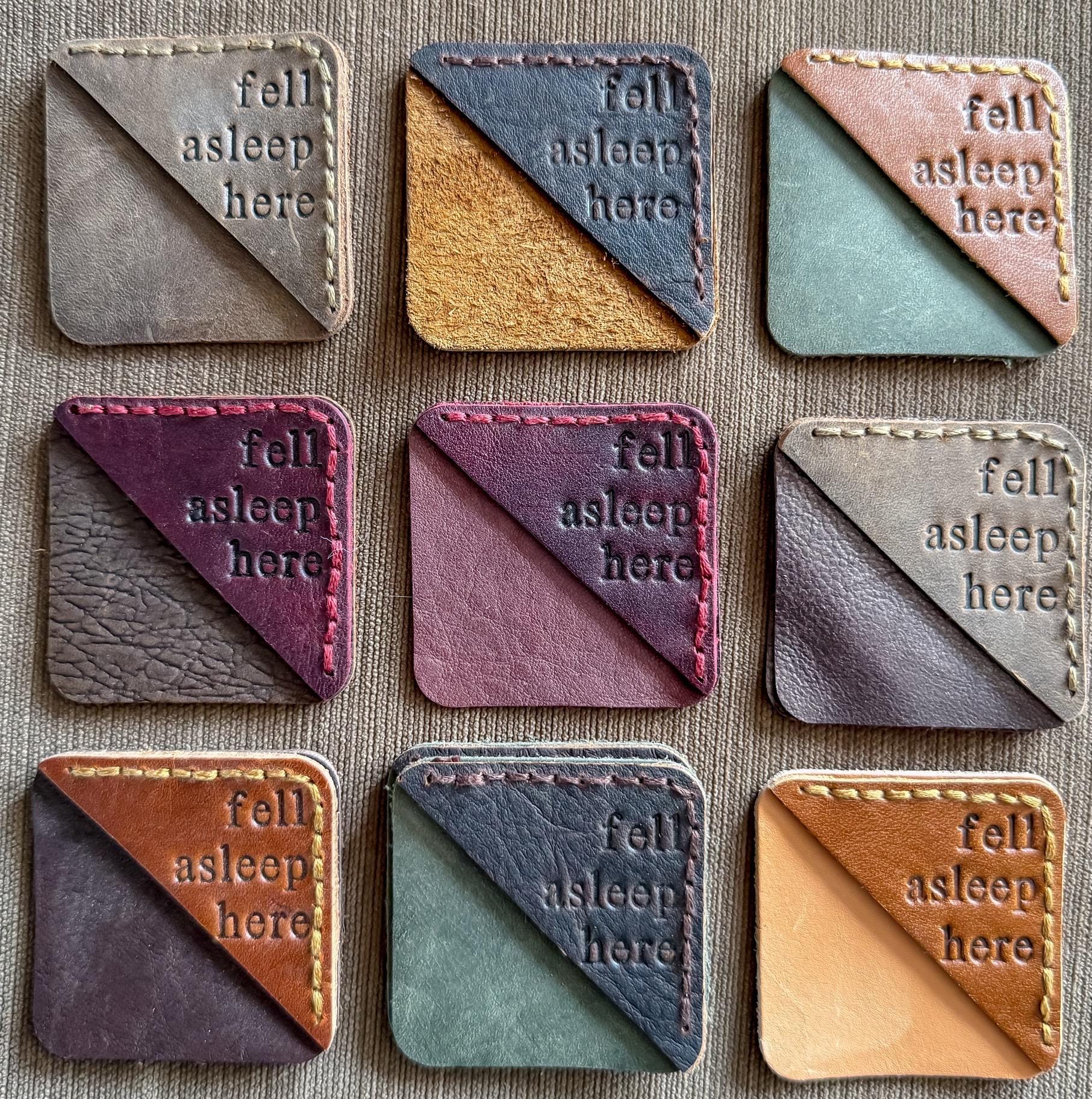 Fell Asleep Here leather corner bookmark