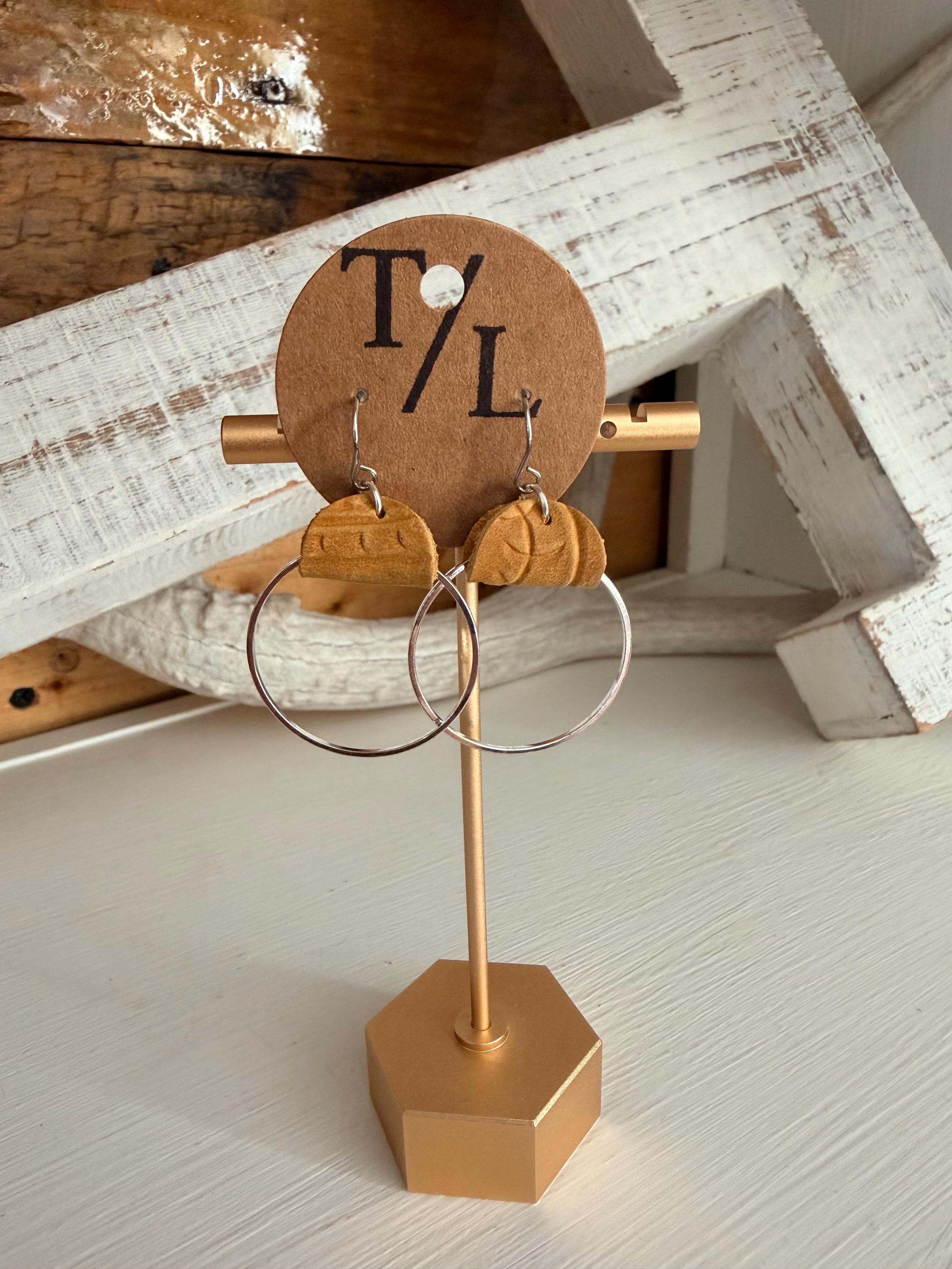 Leather Hoop Dangle Earrings - small