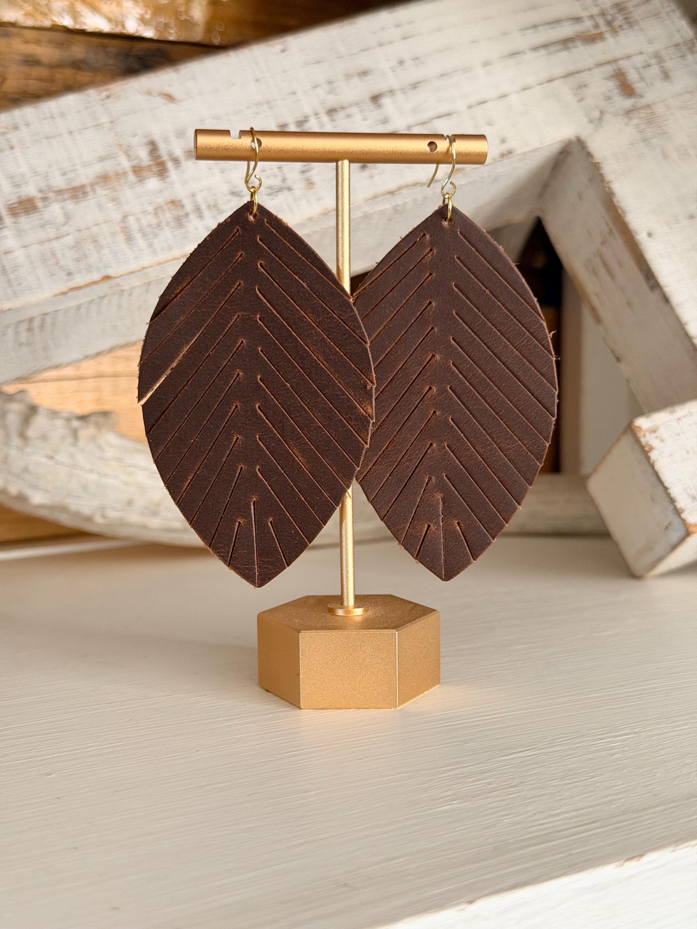 Genuine Leather Leaf Fringe Earrings