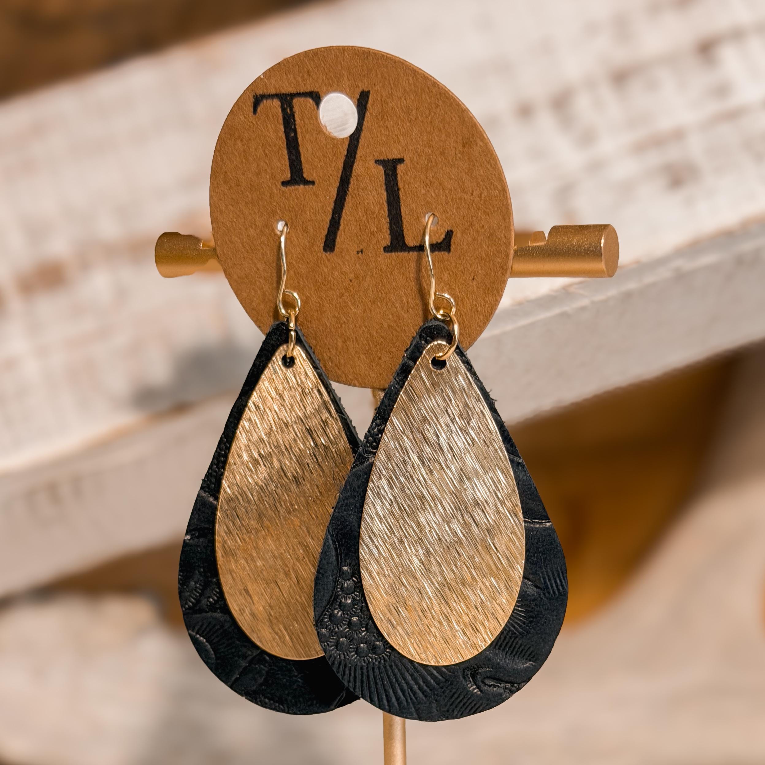 Teardrop Leather Earring with Gold Accent
