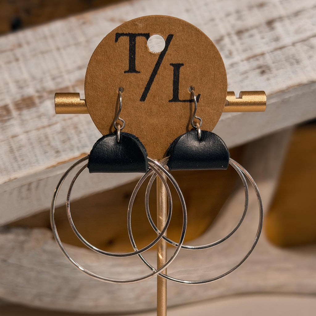 Leather Hoop Dangle Earrings - small