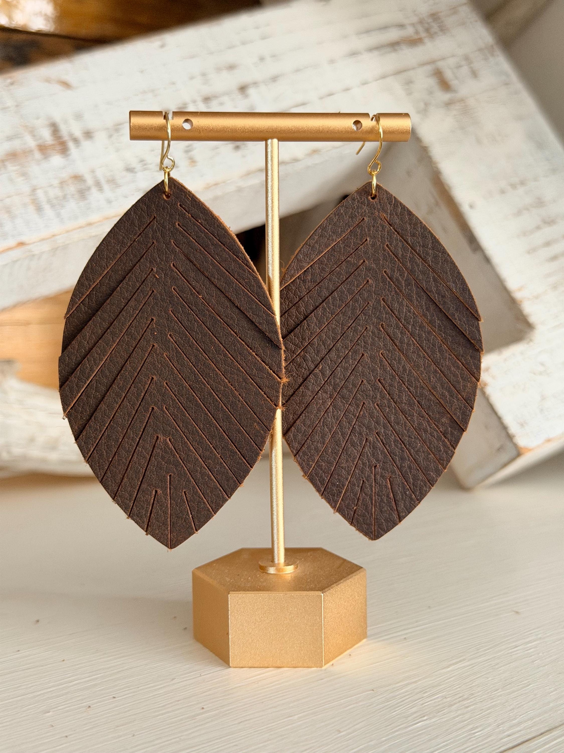 Genuine Leather Leaf Fringe Earrings