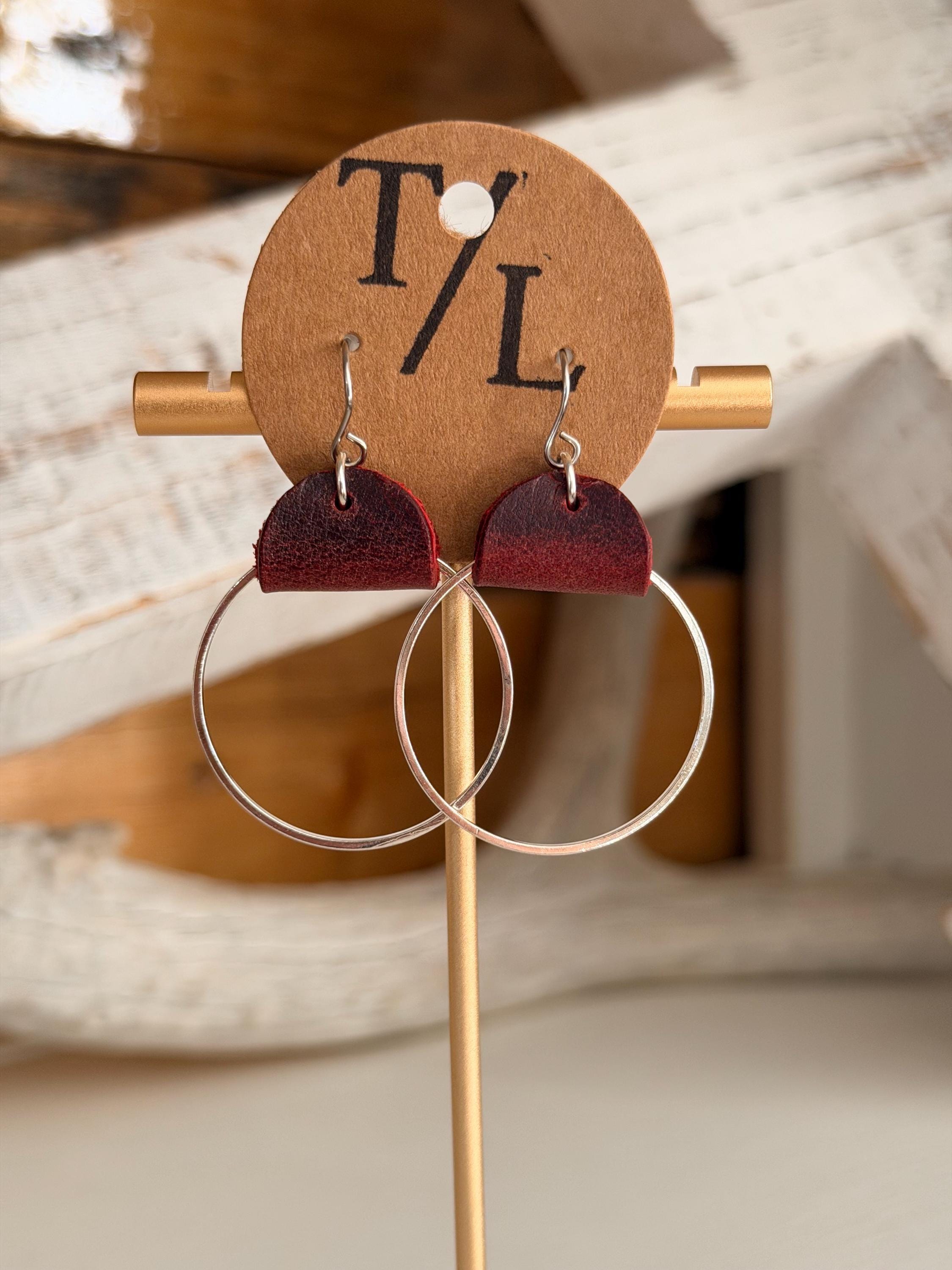 Leather Hoop Dangle Earrings - small