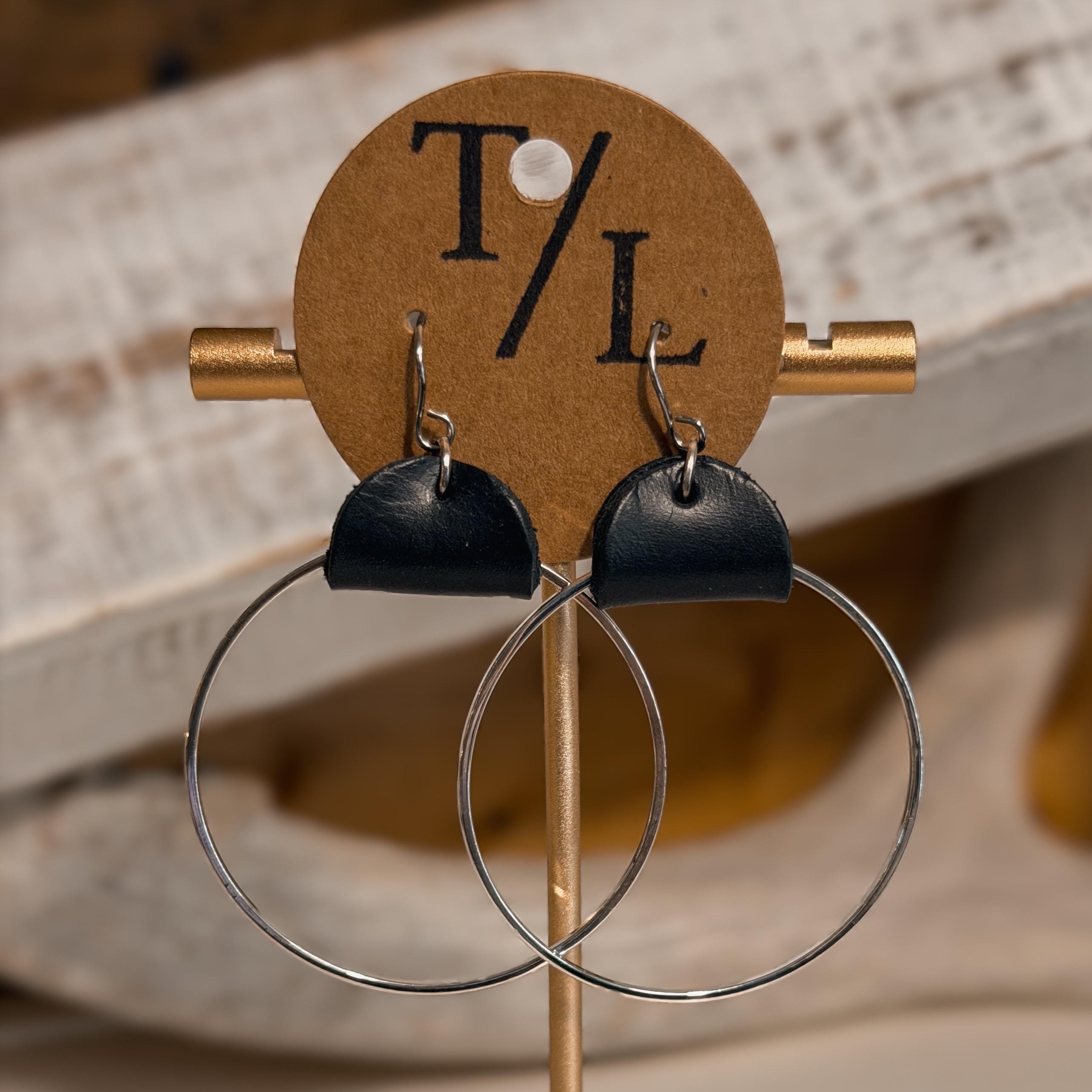 Leather Hoop Dangle Earrings - small