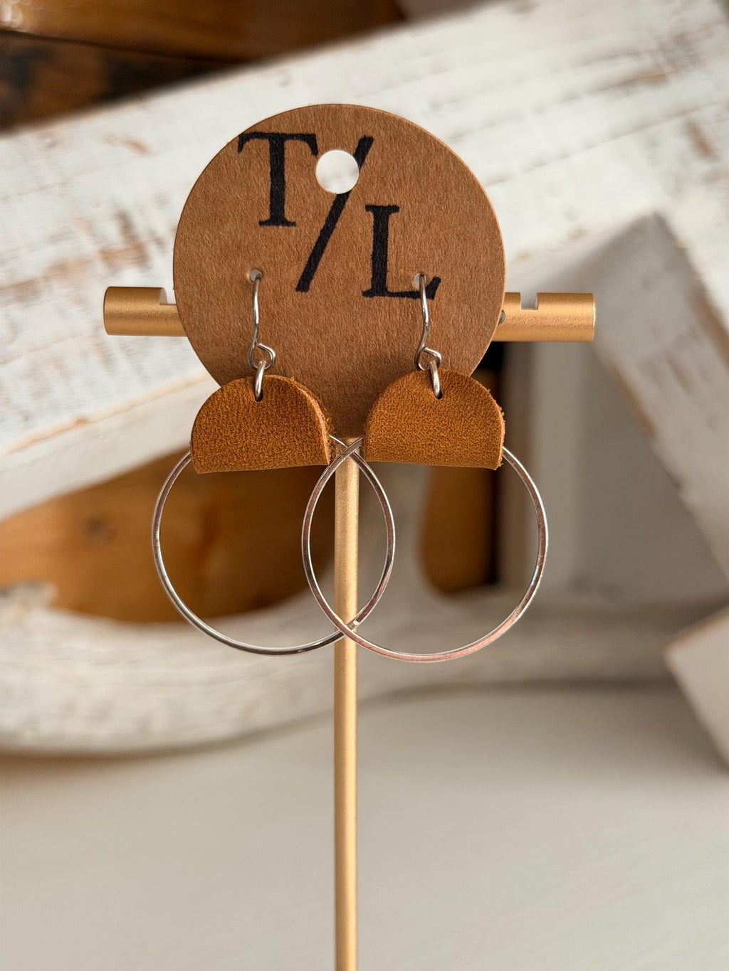 Leather Hoop Dangle Earrings - small