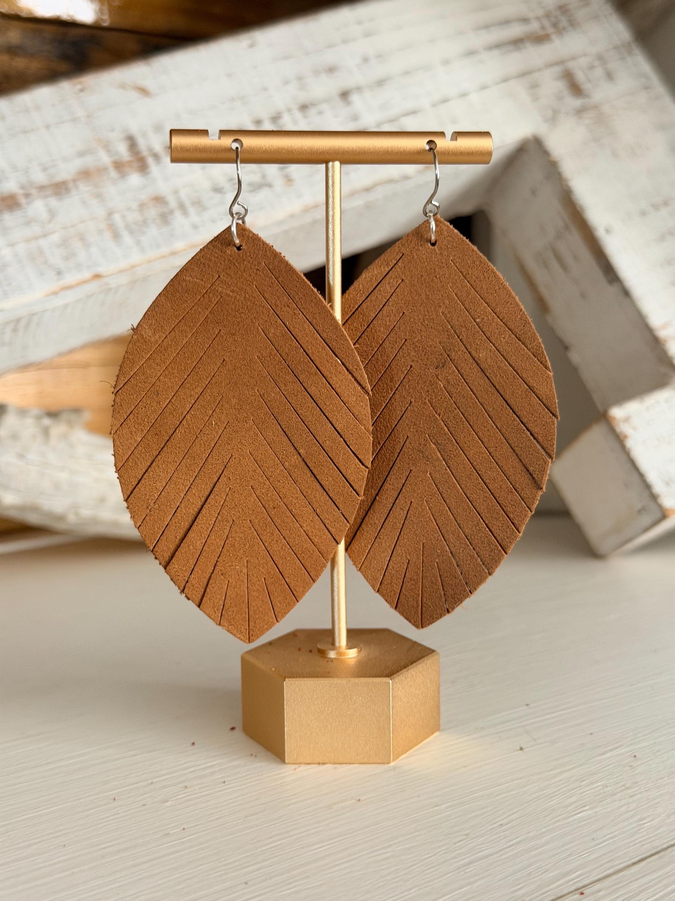 Genuine Leather Leaf Fringe Earrings