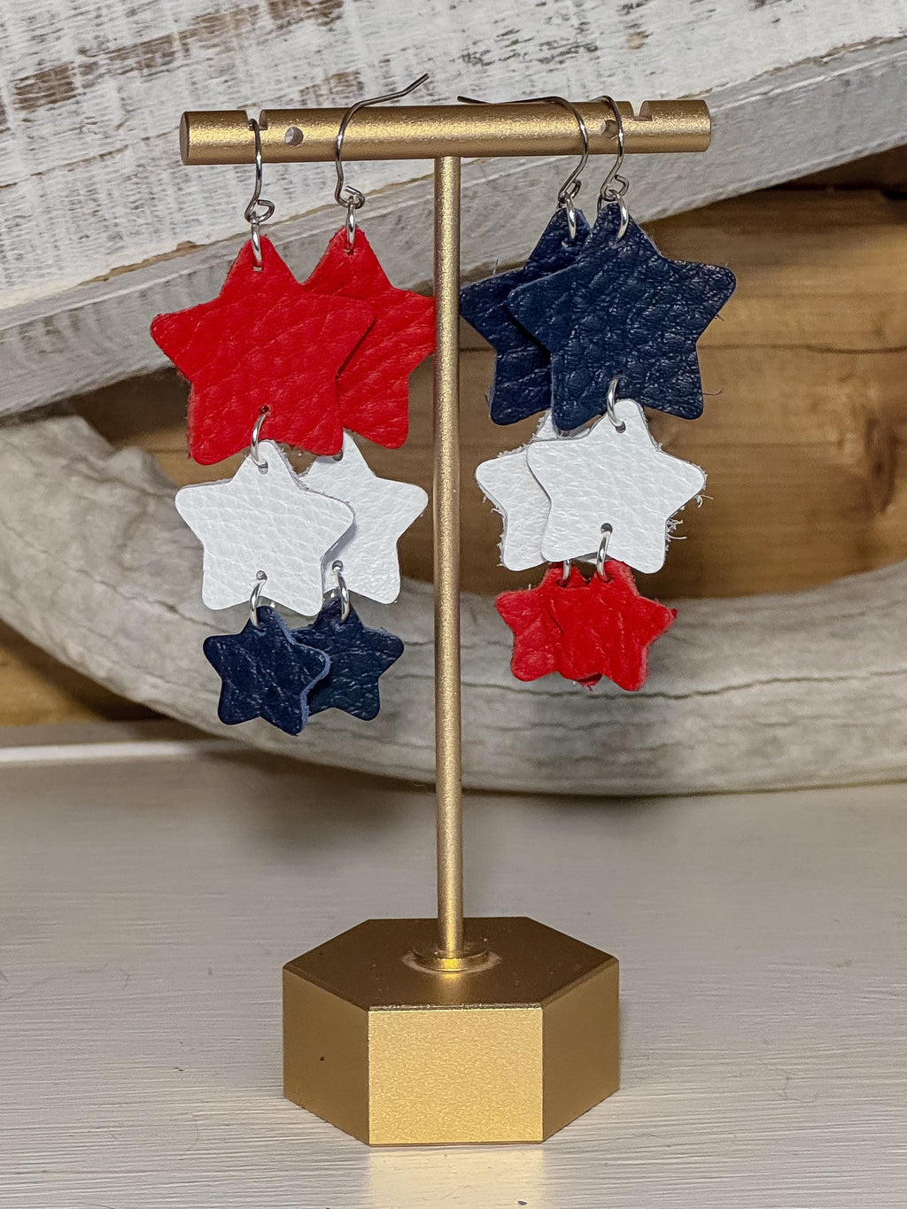 Star Spangled Leather Earrings