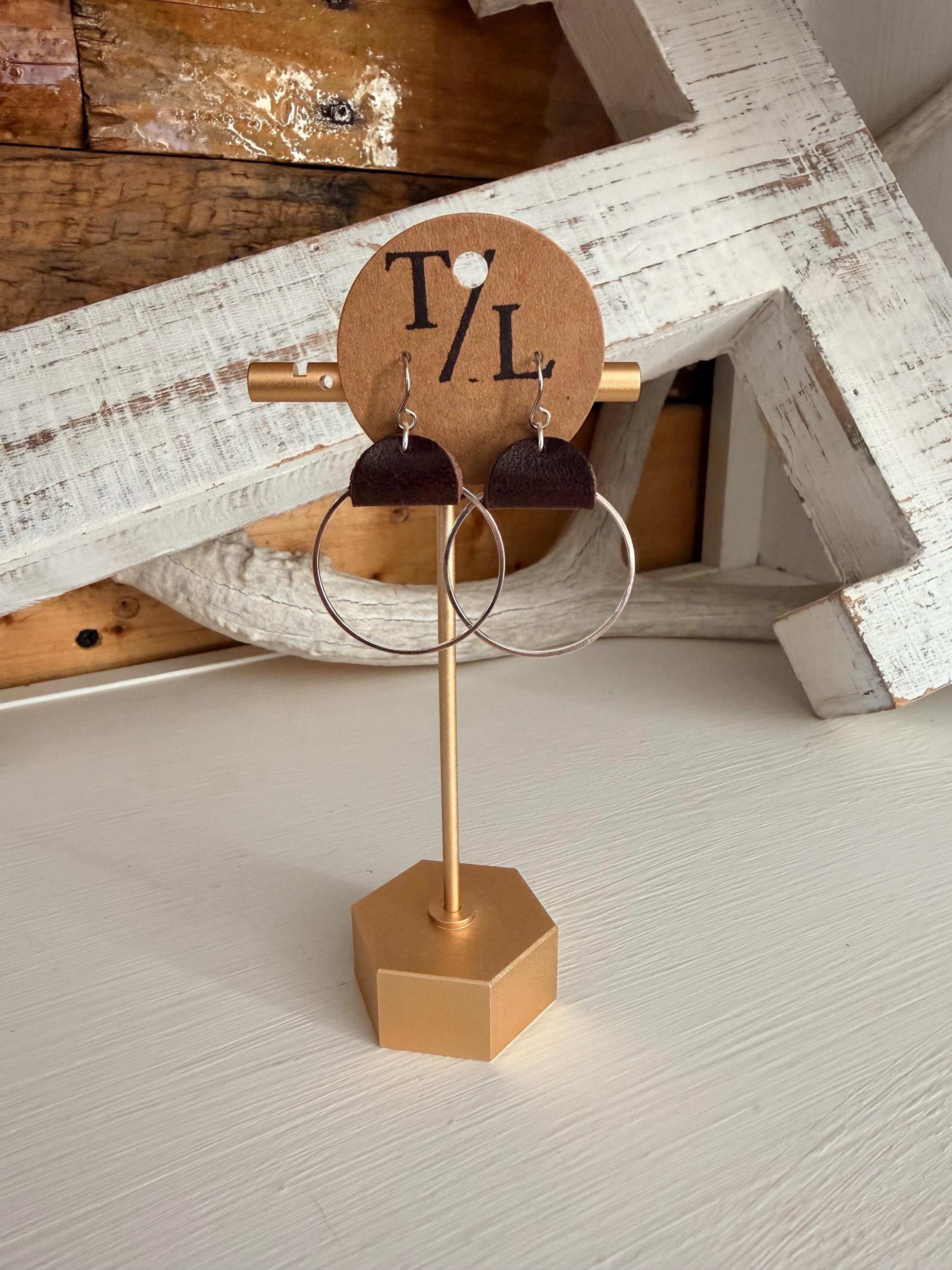 Leather Hoop Dangle Earrings - small