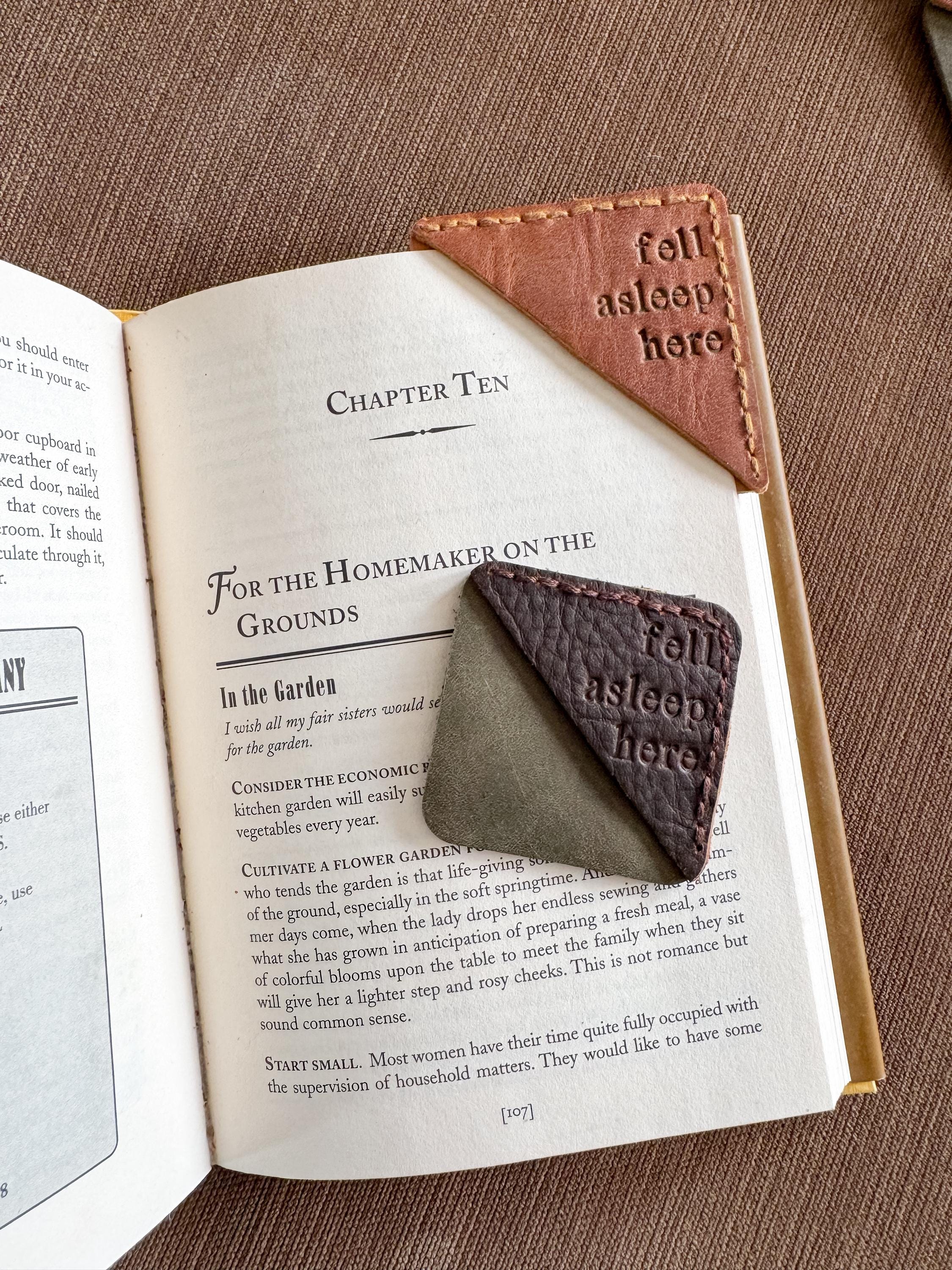 Fell Asleep Here leather corner bookmark