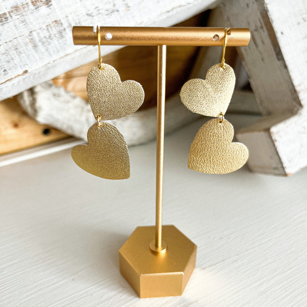 Hand-cut Genuine Gold Leather Heart Earrings