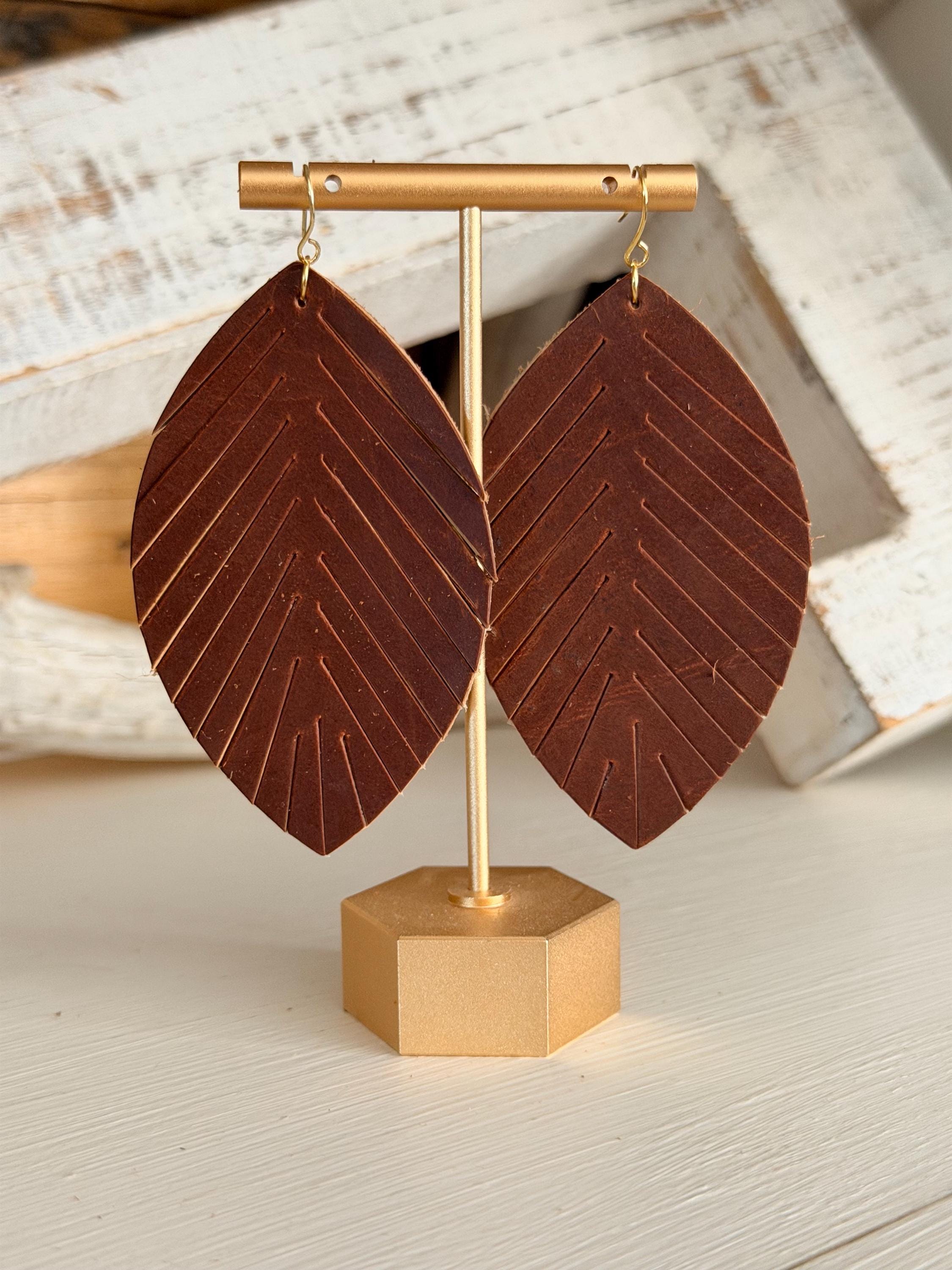 Genuine Leather Leaf Fringe Earrings