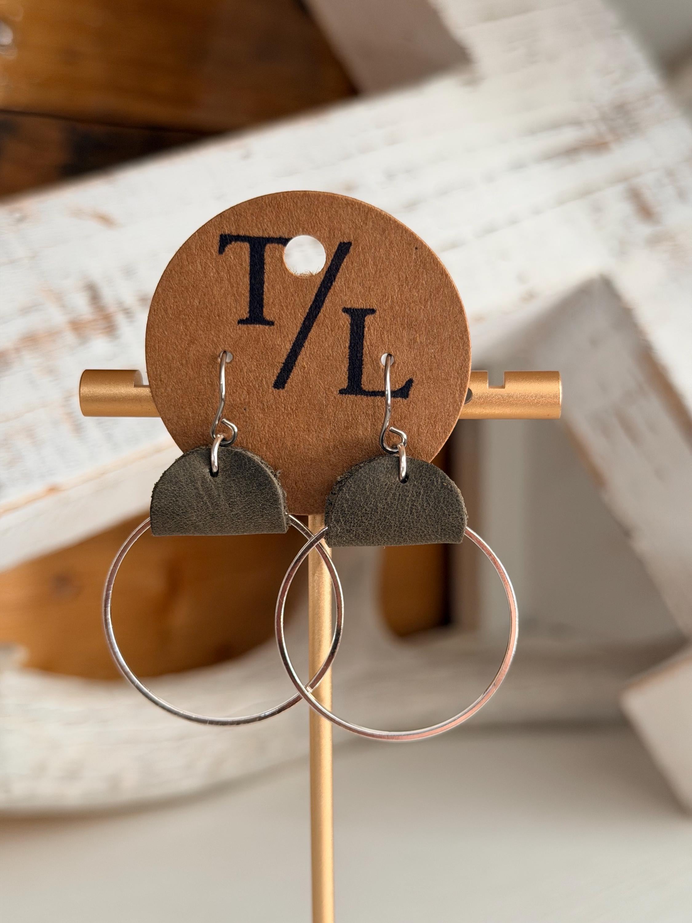 Leather Hoop Dangle Earrings - small