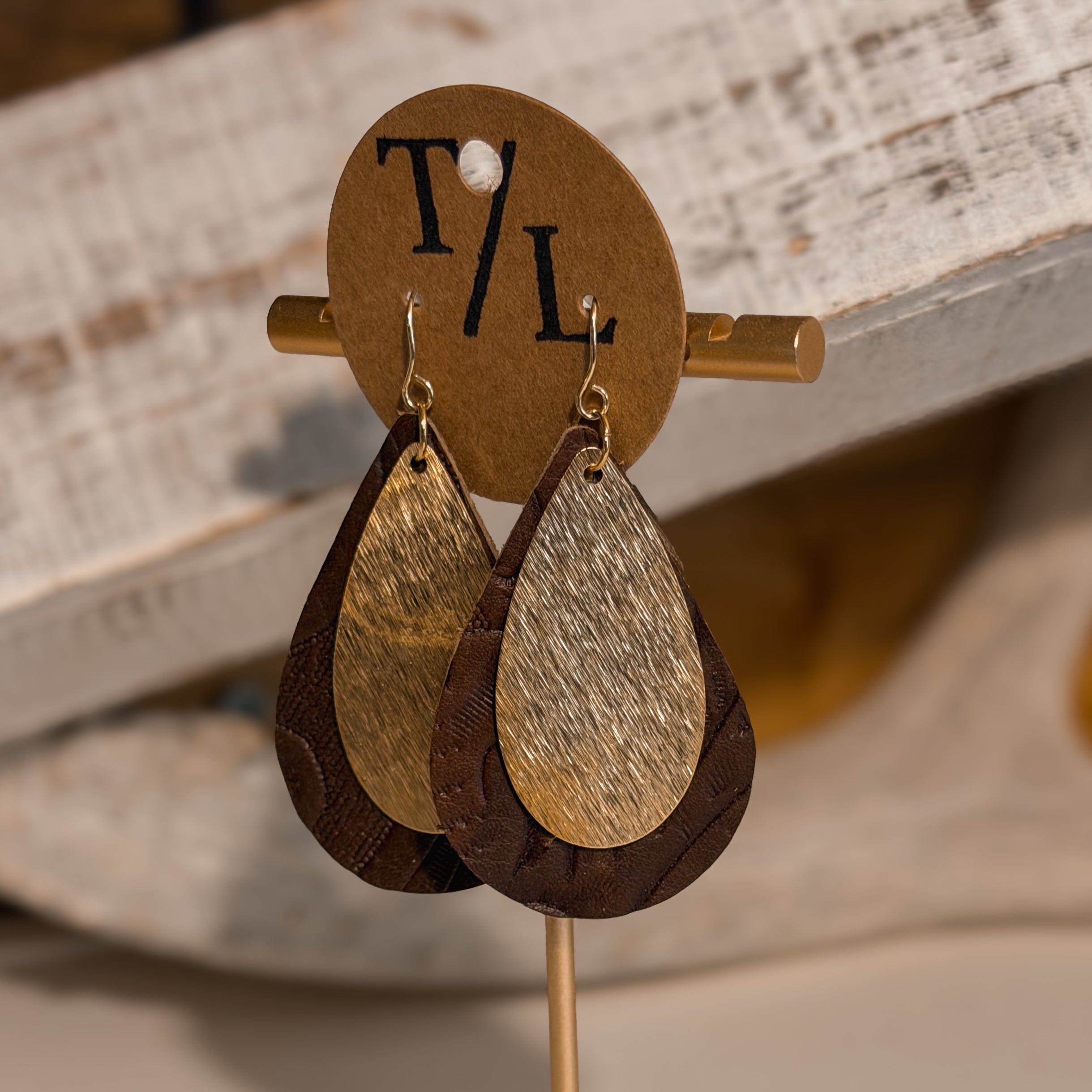 Teardrop Leather Earring with Gold Accent