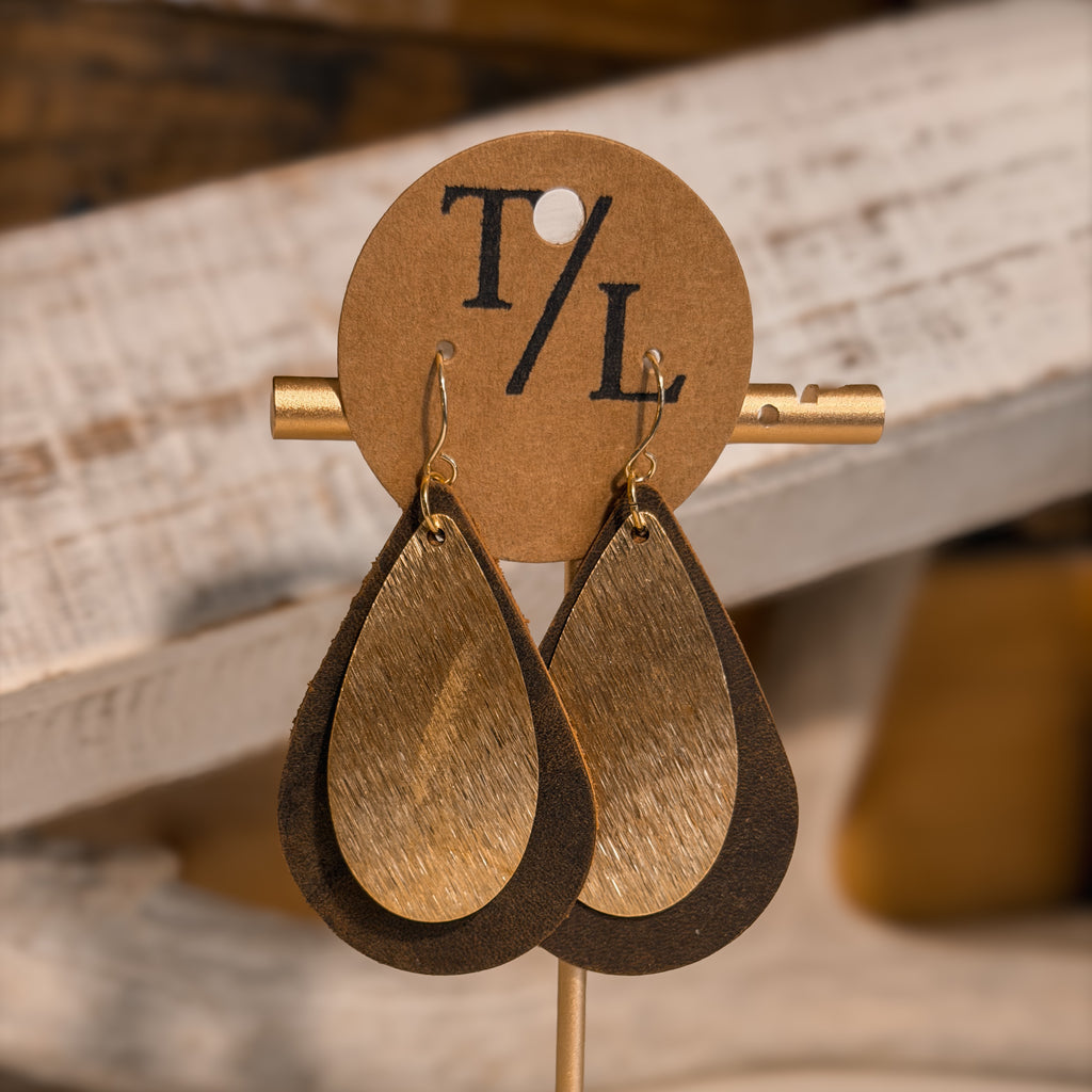 Teardrop Leather Earring with Gold Accent