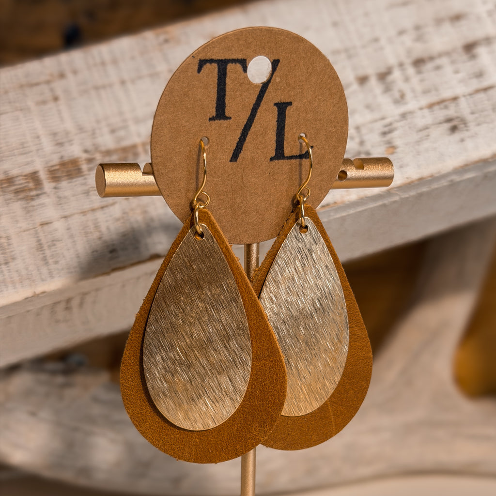 Teardrop Leather Earring with Gold Accent