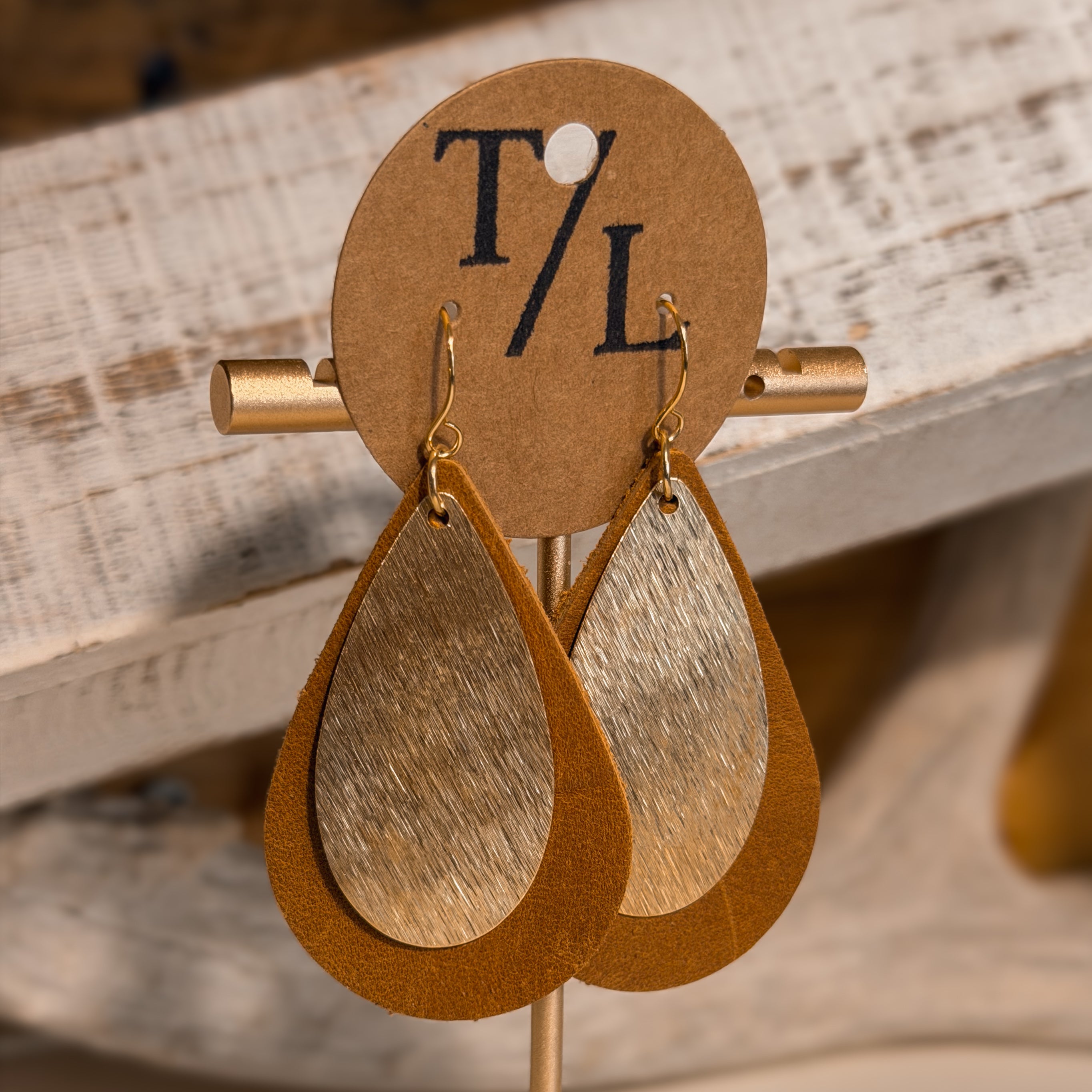 Teardrop Leather Earring with Gold Accent