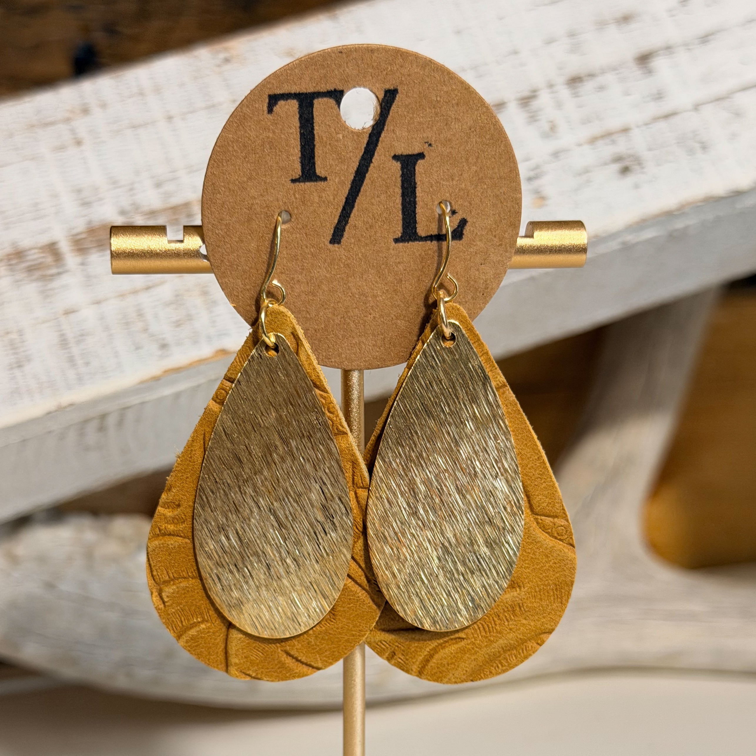 Teardrop Leather Earring with Gold Accent