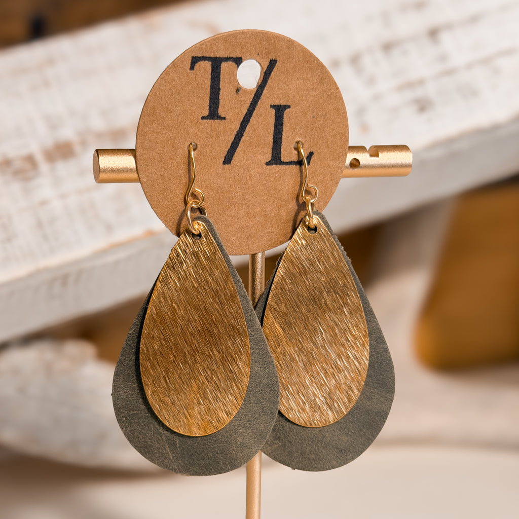 Teardrop Leather Earring with Gold Accent