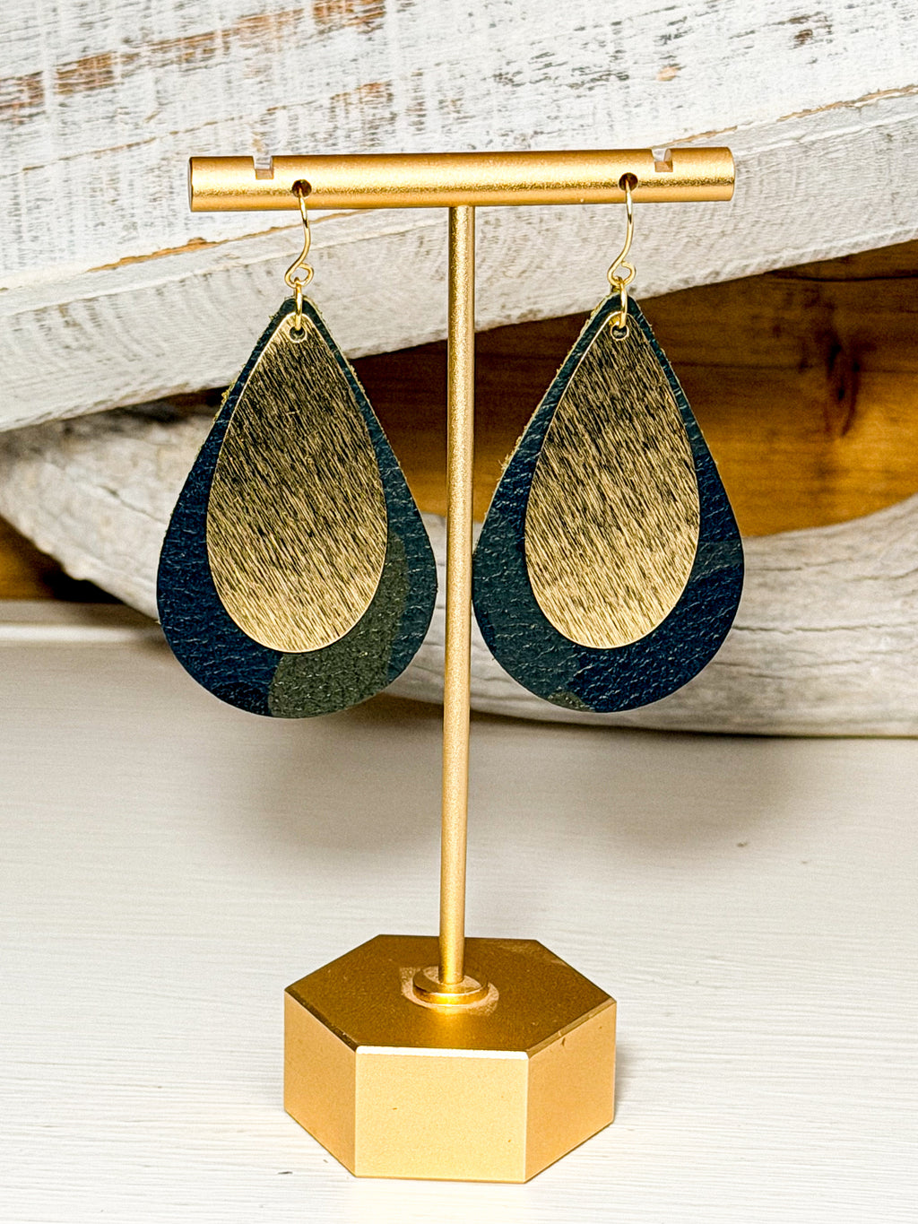 Teardrop Leather Earring with Gold Accent