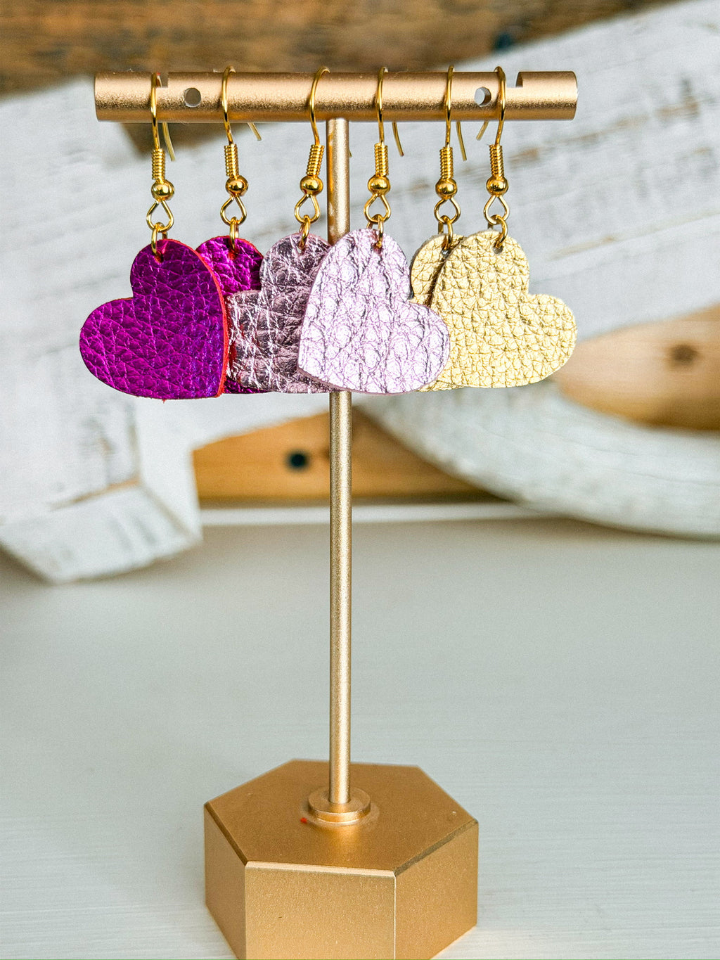 Hand-cut Genuine Leather Single Heart Earrings