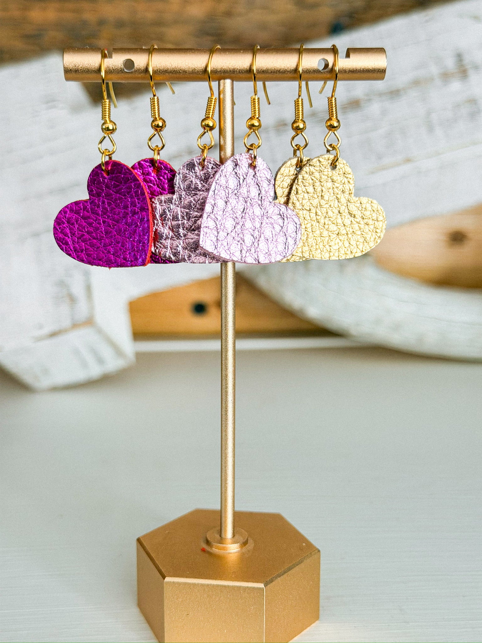 Hand-cut Genuine Leather Single Heart Earrings