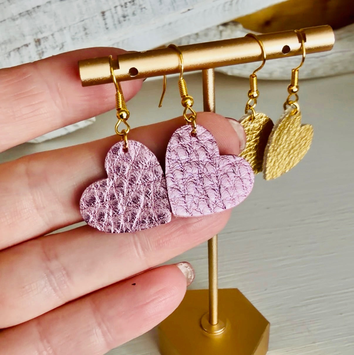 Hand-cut Genuine Leather Single Heart Earrings