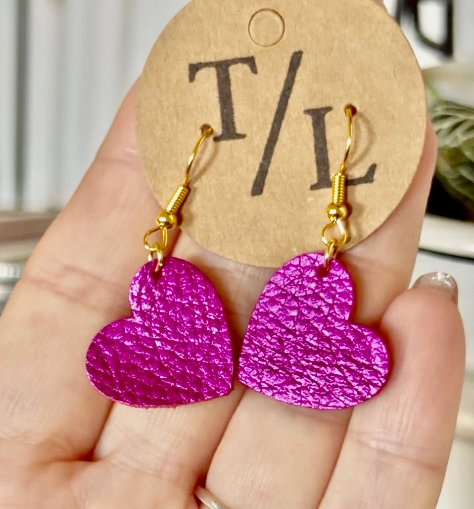 Hand-cut Genuine Leather Single Heart Earrings