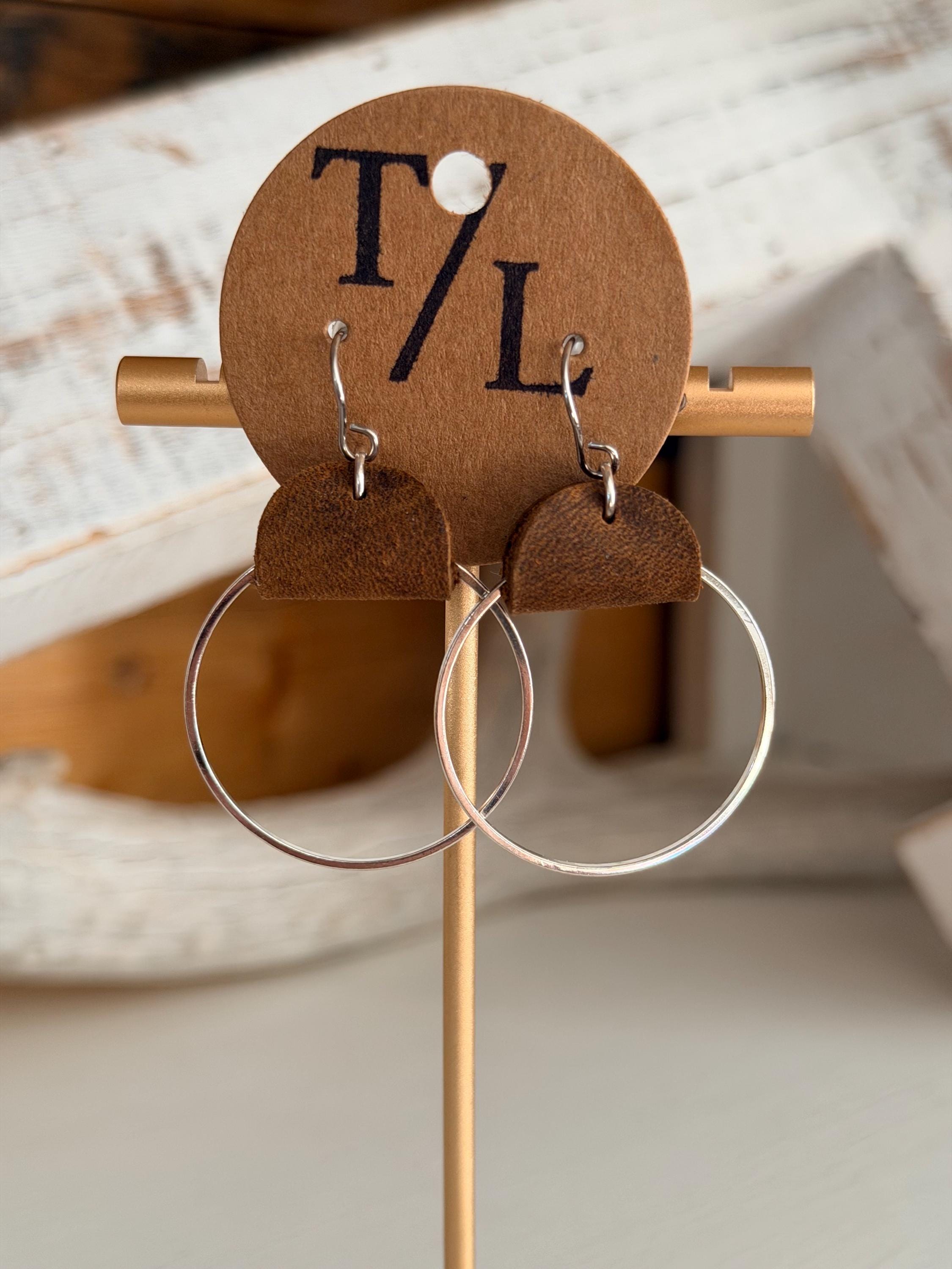 Leather Hoop Dangle Earrings - small