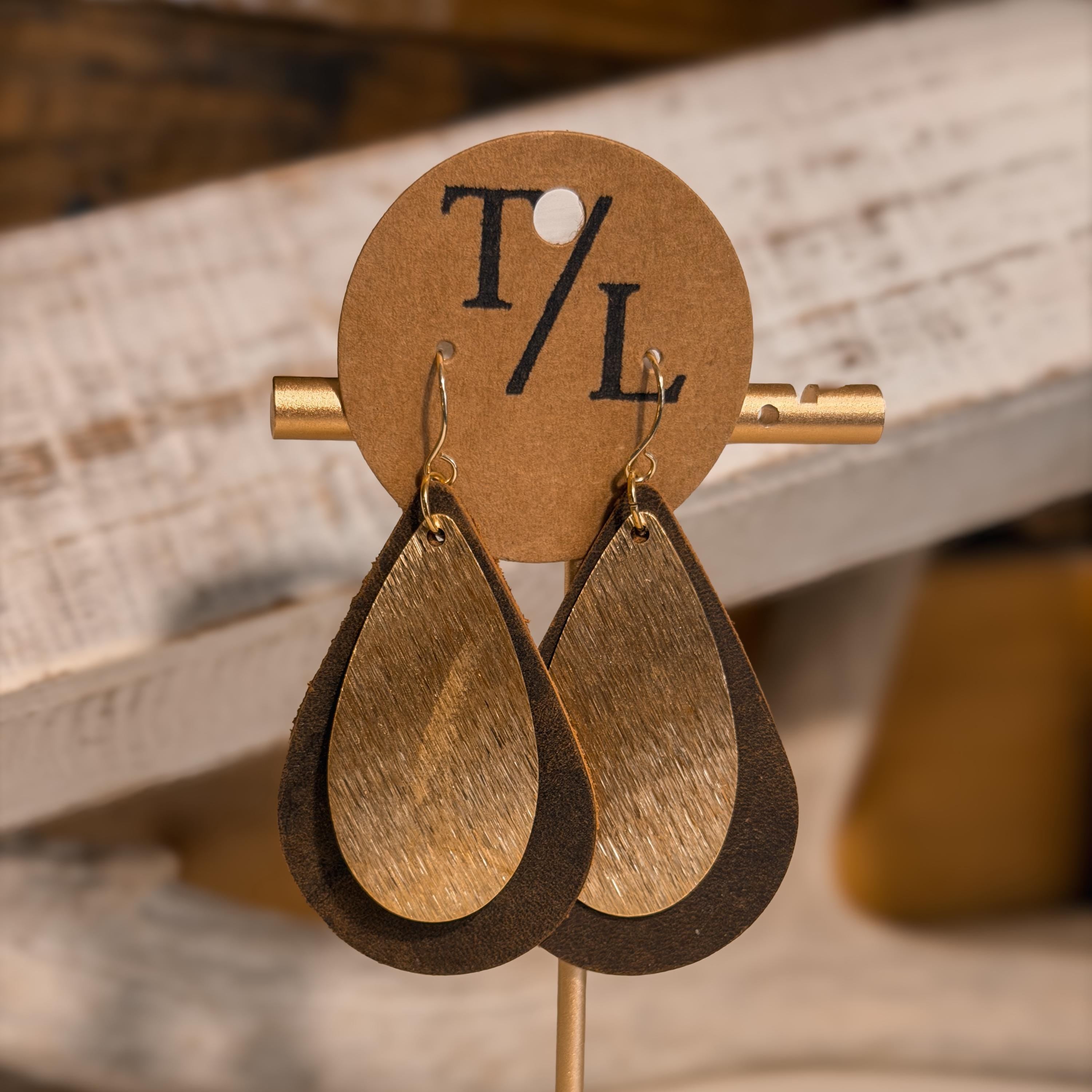 Teardrop Leather Earring with Gold Accent
