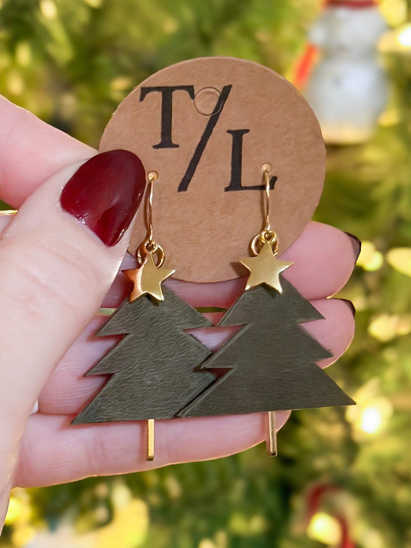 Hand-cut Genuine Christmas Tree Earrings!