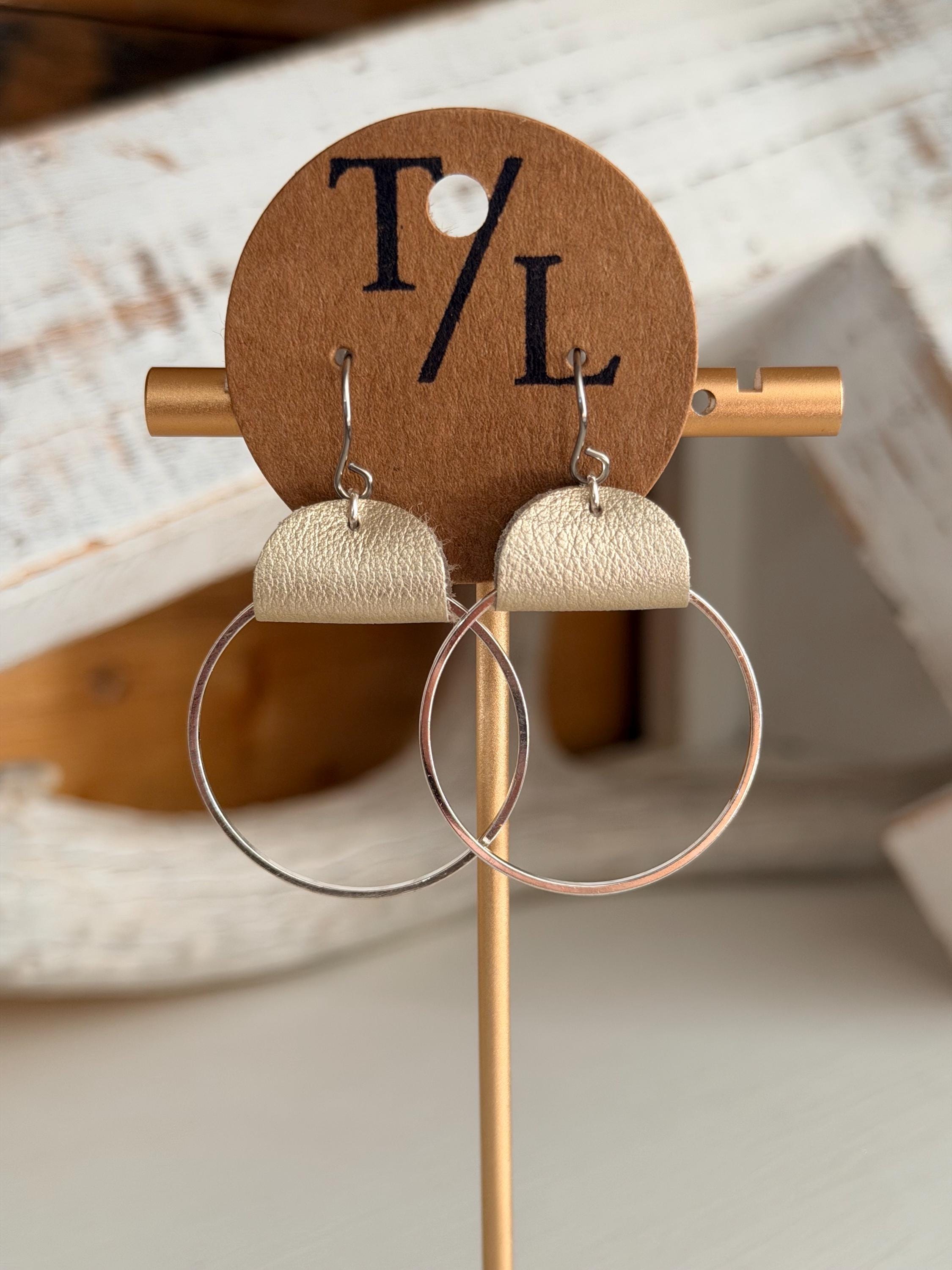 Leather Hoop Dangle Earrings - small