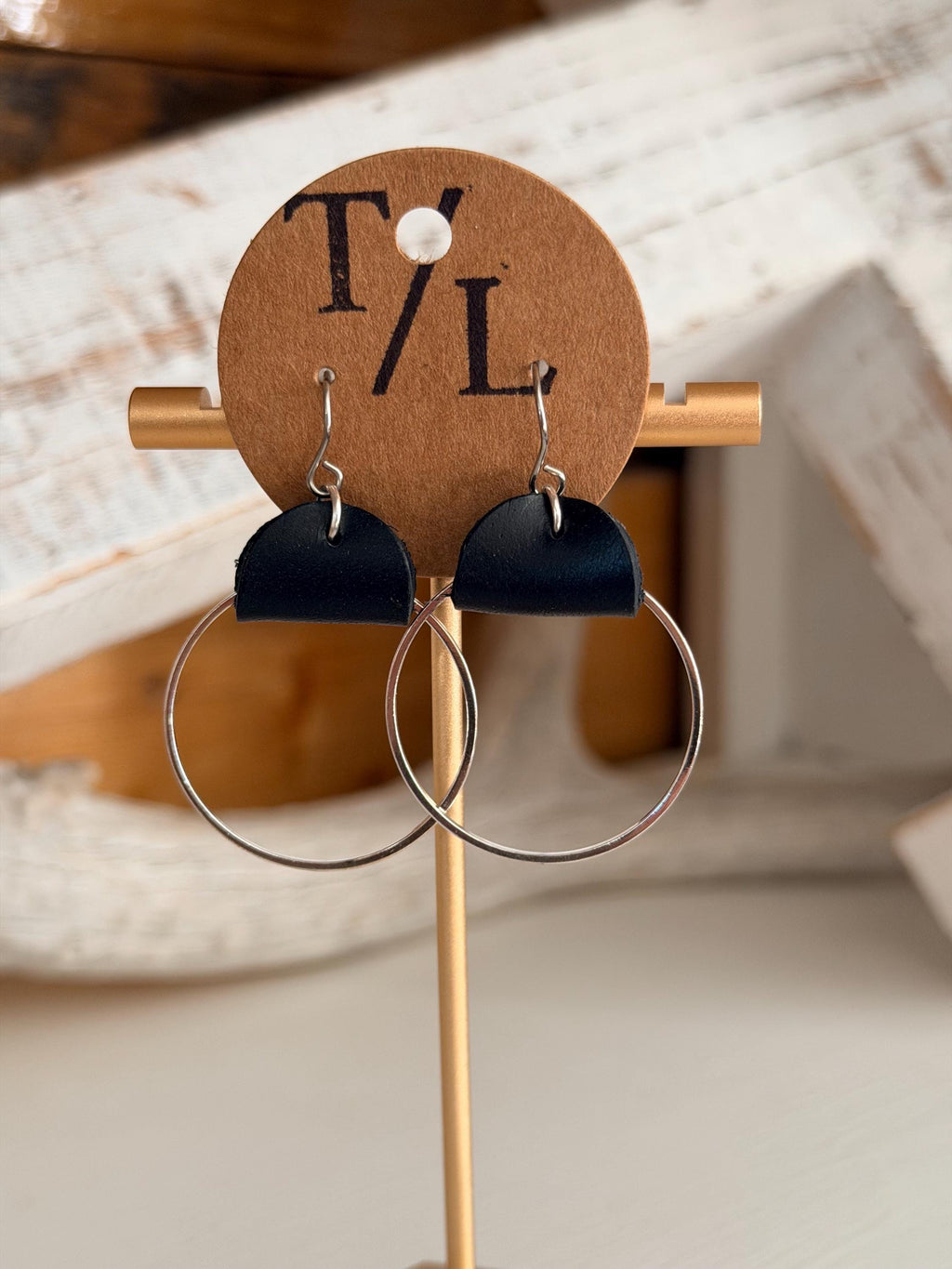 Leather Hoop Dangle Earrings - small