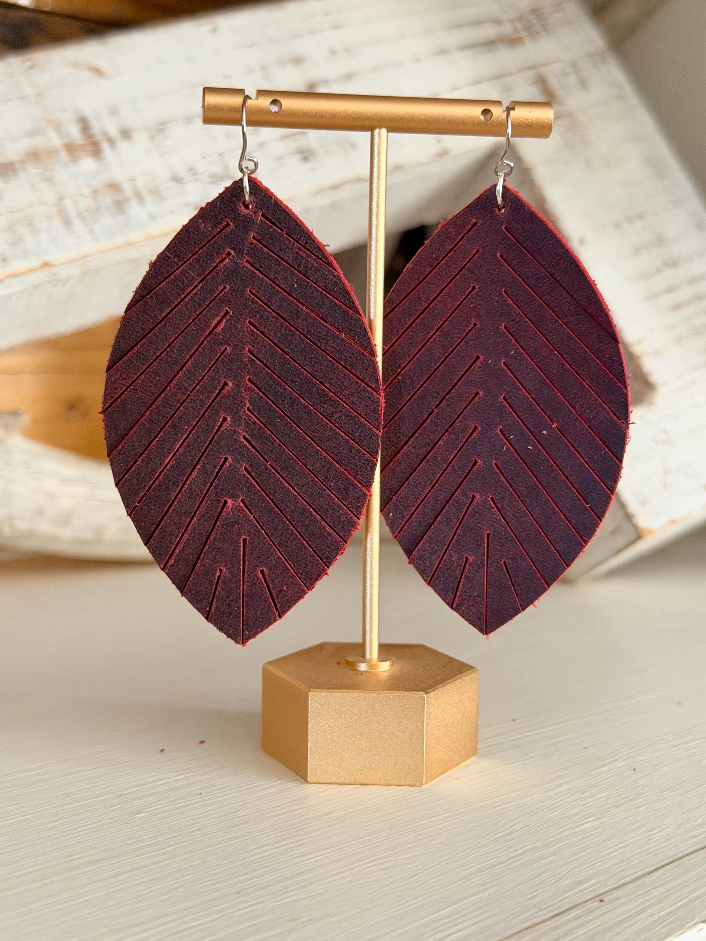 Genuine Leather Leaf Fringe Earrings