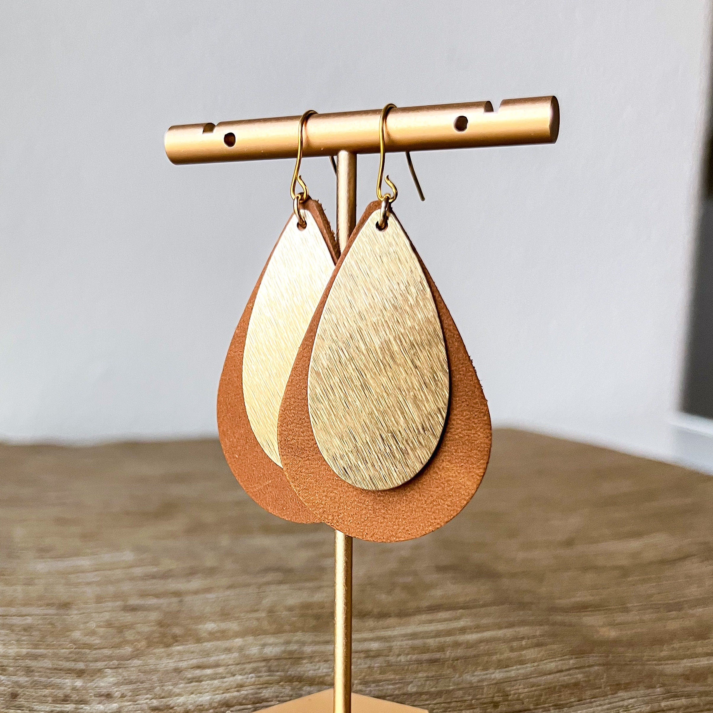 Teardrop Leather Earring with Gold Accent
