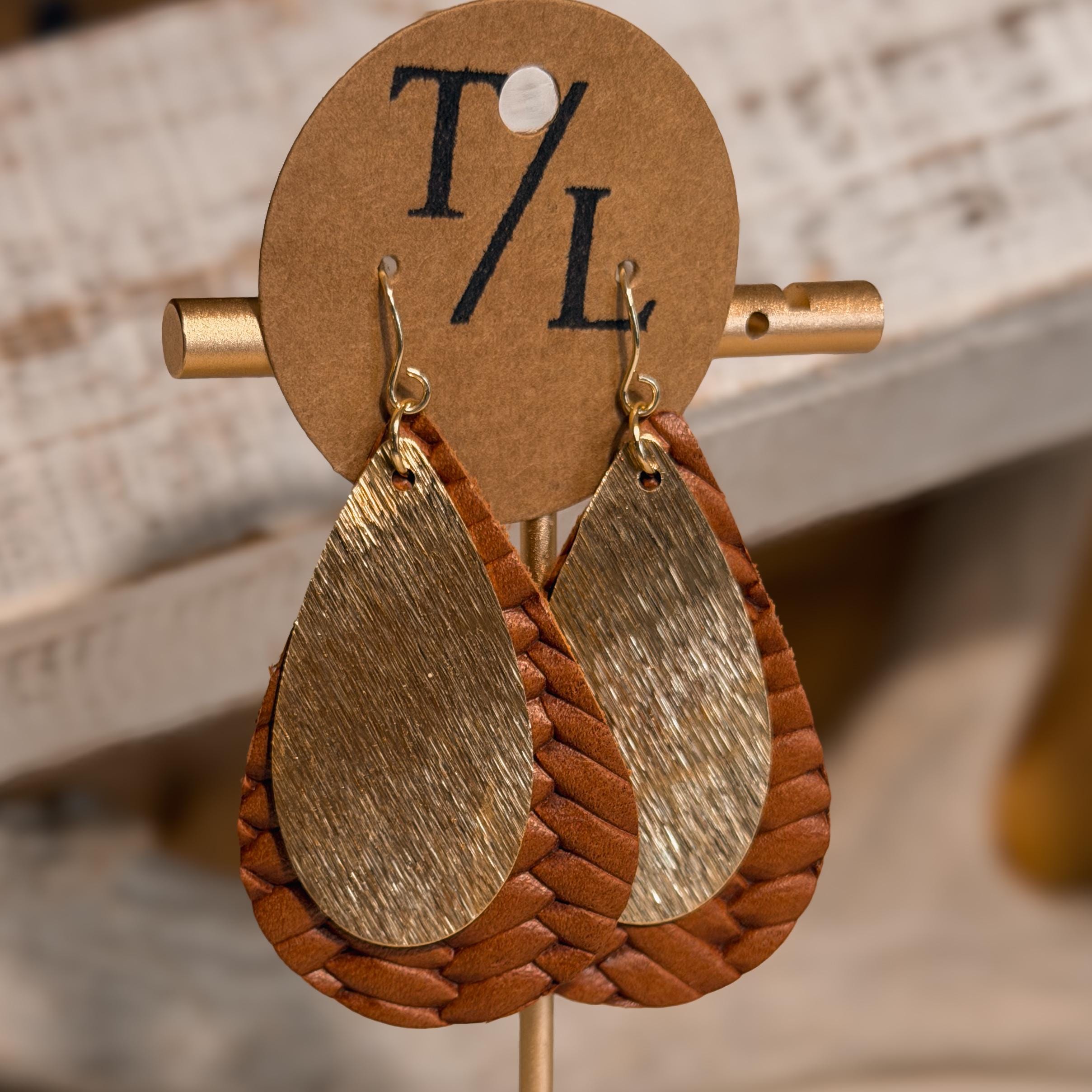 Teardrop Leather Earring with Gold Accent