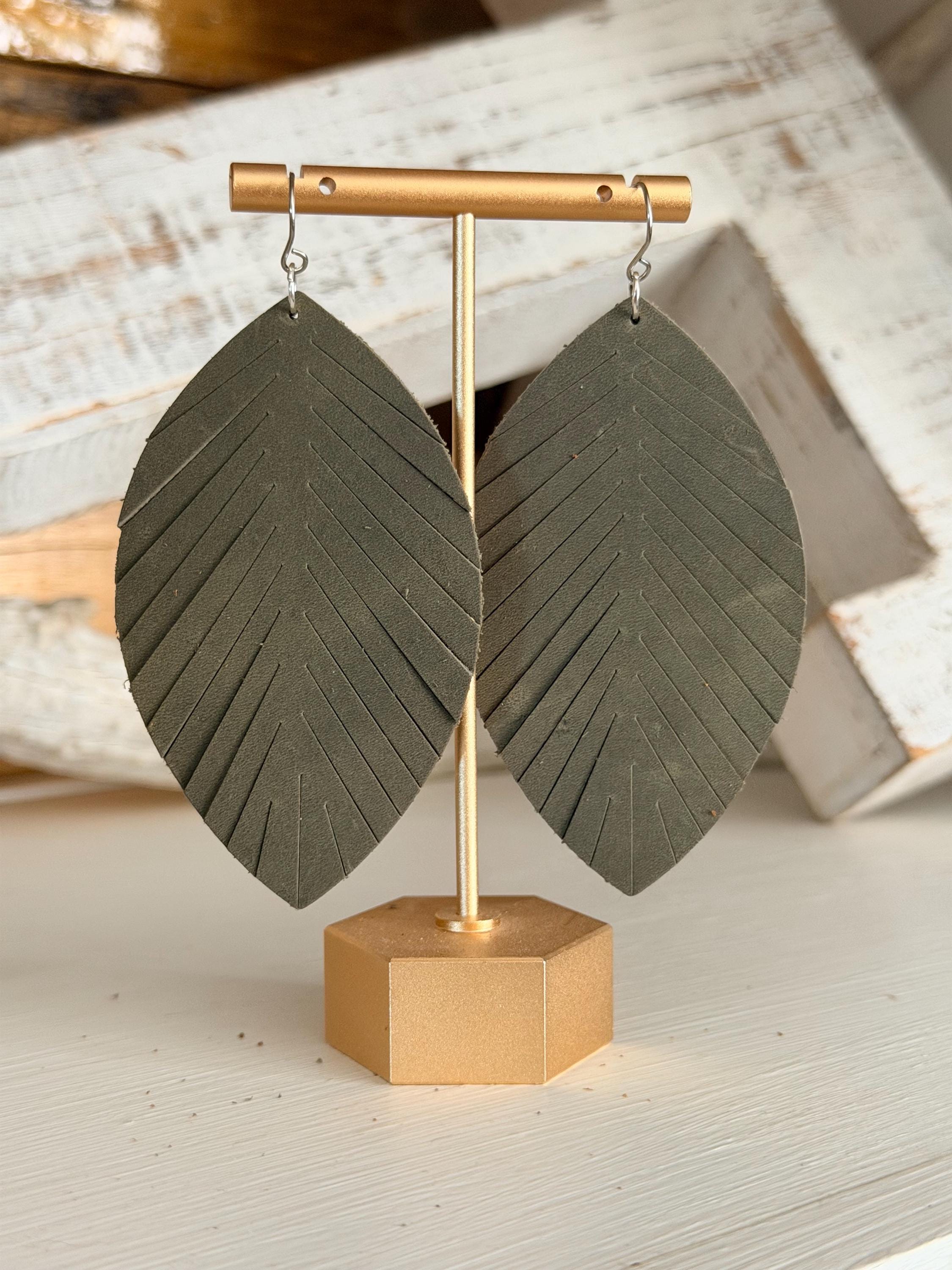 Genuine Leather Leaf Fringe Earrings