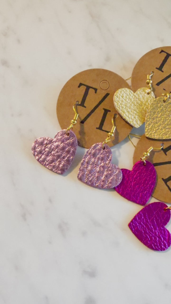 Hand-cut Genuine Leather Single Heart Earrings