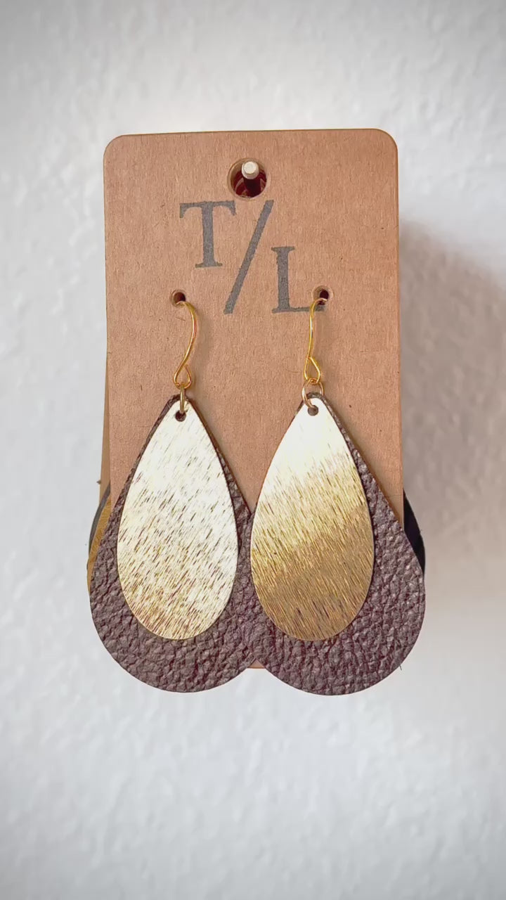 Teardrop Leather Earring with Gold Accent